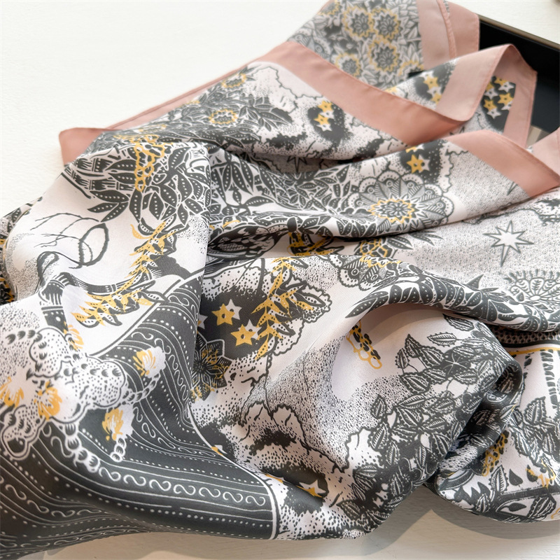 Printed Large Square Scarf Sunflower Silk Scarf For Women_voghion.com