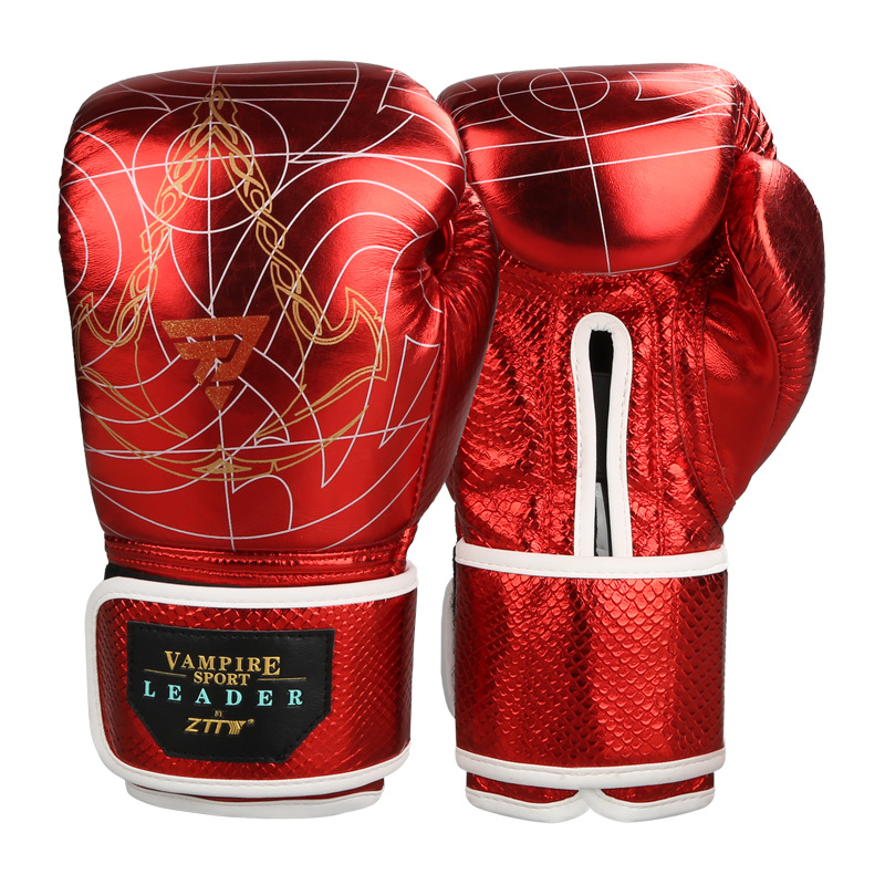 ZTTY guantes de boxeo de cuero brillante Correa Sanda lucha adulto masculino y femenino entrenamiento profesional guantes de boxeo tailandés fábrica al por mayor