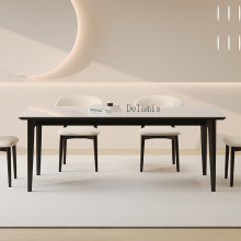 实木岩板餐桌黑色白蜡木客厅家用小户型现代简约饭桌椅组合