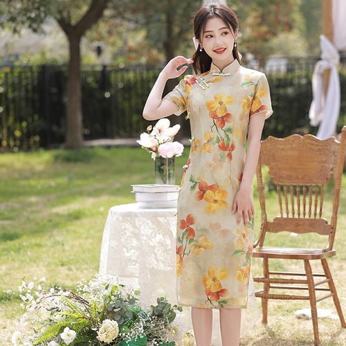 Parent-child outfit qipao for girls Mother Daughter floral Chinese dresses Parent Child Qipao Birthday photos Mother daughter Women's cheongsam