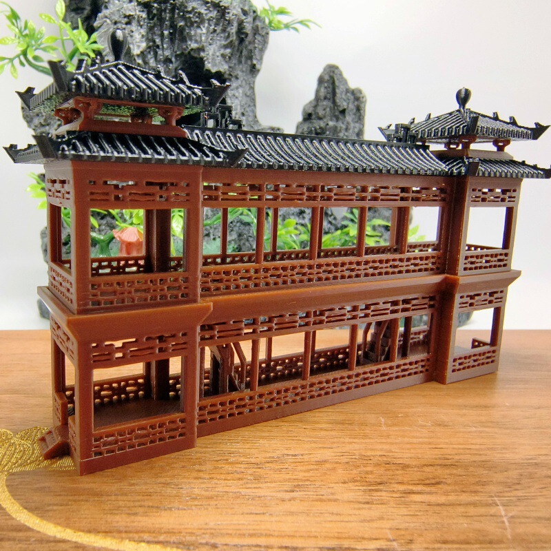Micro-landscape landscaping promenade pavilion ancient architecture architectural ornaments rockery water and land tank making ecological tank double-layer promenade