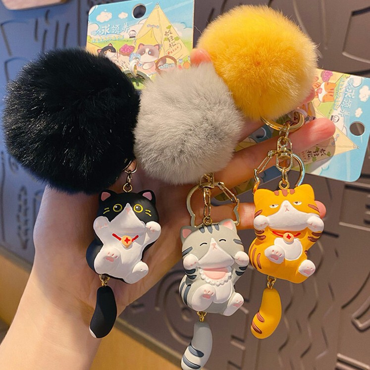 Vitality Cat Plush Keychain Furry Siamese Cat Pendant Resin Cat Keychain Exquisite Small Gift Batch
