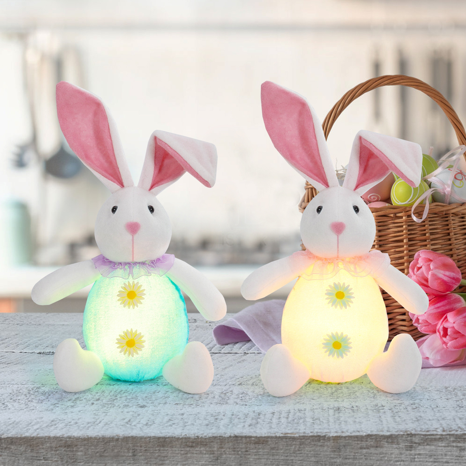 Personalizado Pascua sin rostro Adornos de pájaro viejo Colgante de ventana Conejo luminoso Conejo Muñeco de peluche Adornos