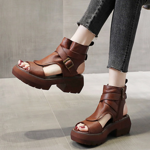 European station good fish mouth high heel Roman shoes 2022 summer thick-soled New high-top sandals thick heel women's sandals