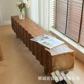 北欧原木长凳实木长条凳个性复古展示凳做旧商场服装店休息换鞋凳