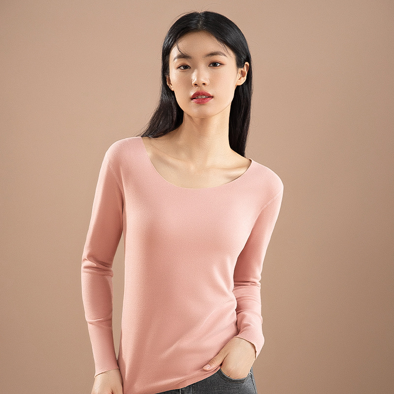De terciopelo ropa interior térmica sin costuras superior de las mujeres engrosada camisa de fondo de calefacción forrada de lana 2023 Otoño e Invierno ropa térmica de Otoño de las mujeres