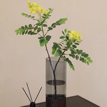 仿真花黄槐花单支假花过胶塑料绿色叶子植物摆件客厅餐桌插花装饰