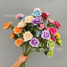 新款仿真花4头小玫瑰 玫瑰花 婚庆婚礼堂插花装饰 桌花摆放  外贸