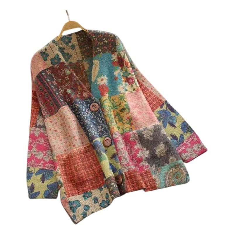 Женский вязаный свитер из вельвета под норку 2024 года, оптом, высококачественная модная кардиган-кофта с принтом, V-образный вырез, осенняя коллекция