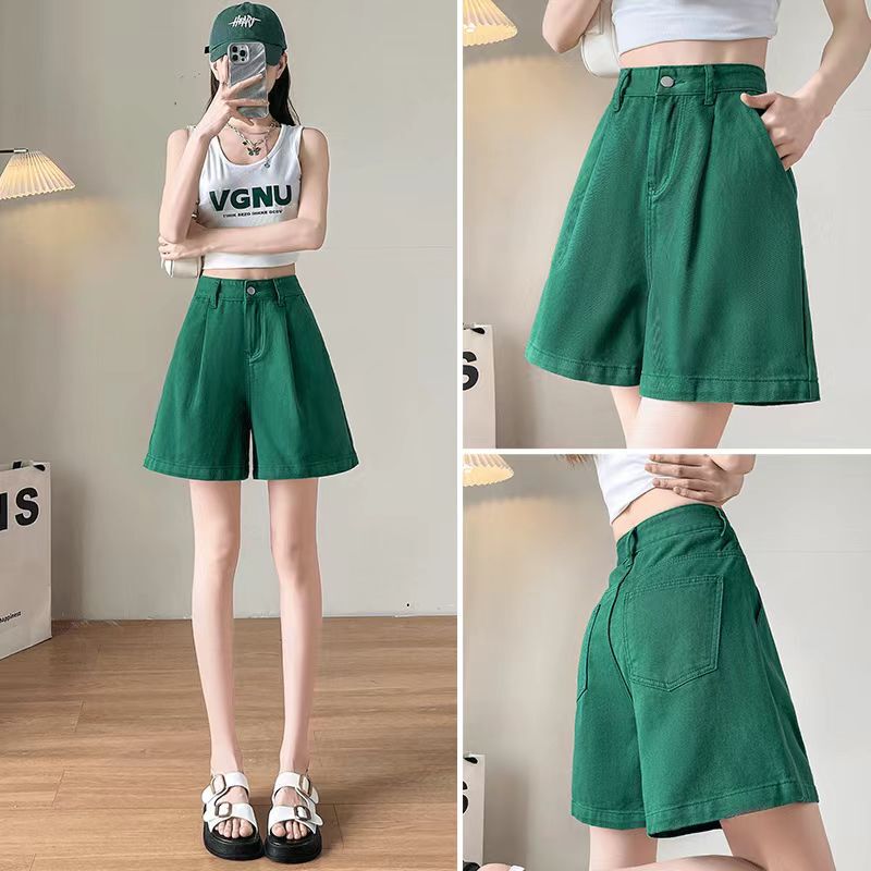 Pink Denim Shorts Women's Summer Thin 2024 High Waist Slimming Straight Loose Wide Leg Shorty Five-point Pants