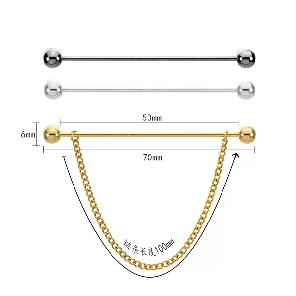 Round Ball One-character Collar Needle Metal Chain Tassel Men's Collar French Shirt Pinhole Decoration European and American Pin Cross-border