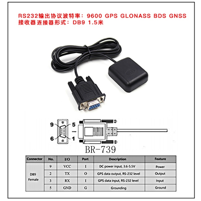 RS232电平GMOUSE DB9串口GPS天线北斗GPS定位模块GPS接收器BR-739