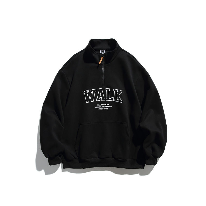 Half-Zip Stand Collar Sweatshirt for Men, Autumn Trendy Loose Pullover Letter Print Top, Korean Style Bf Versatile Jacket