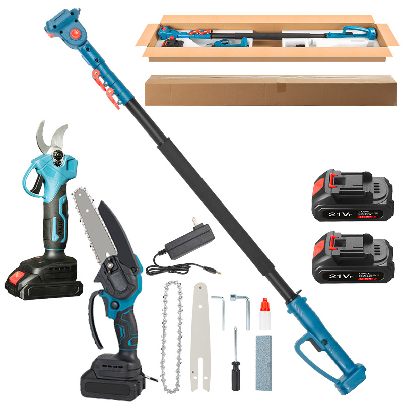 Rubber-coated pruning shears + electric chain saw (5 batteries) two batteries + extension pole