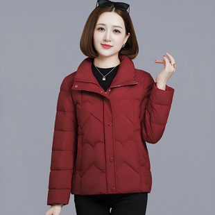 Short stand collar down cotton-padded jacket 2024 new small thin cotton-padded coat women's mother plus size cotton-padded jacket coat