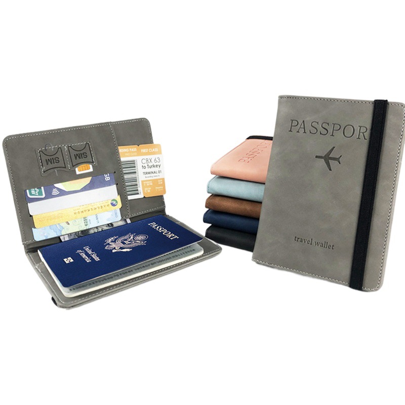 Transfronterizo caliente en stock RFID pasaporte bolsa de cuero de la PU de múltiples funciones de la tarjeta SIM ID bolsa de cuero caso titular del pasaporte