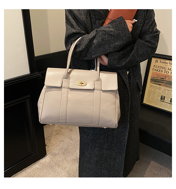 All Seasons Season Women's Large Pu Leather Solid Color Elegant Vintage Style Square Lock Clasp Tote Bag