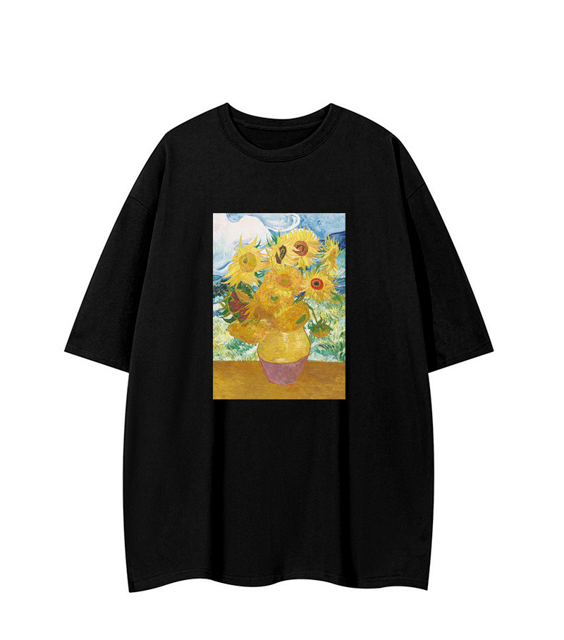 Mode américaine peinture à l'huile à manches courtes t-shirt hommes demi manches coton ample oversize Couple costume T-shirt_voghion.com