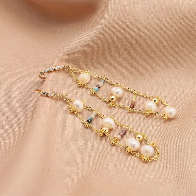 Aretes de perlas de agua dulce naturales aretes de perlas de agujas de plata s925 aretes de agujas de plata 18k joyas retro de oro real para mujeres
