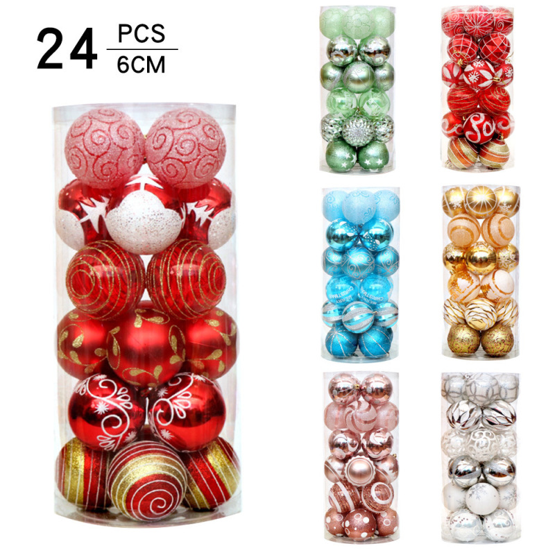 Amazonクリスマス装飾品6cm24pcspvcバケツ入れ彩色クリスマスボールセットクリスマスツリーペンダント|undefined