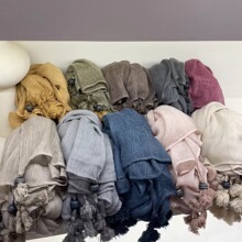 冬季围巾韩系氛围感新款亚麻色包头巾棉麻围巾时尚流苏披肩女外搭