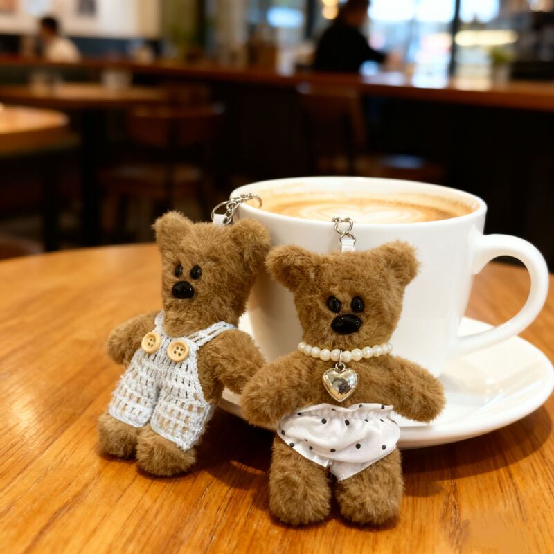Beanie Bear Overalls Polka Dot Pants Pearl Necklace Bean Bear Squeaky Plush Pendant Keychain Metal Beanie Bear Overalls Polka Dot Pants Pearl Necklace Bean Bear Squeaky Plush Pendant Keychain Metal