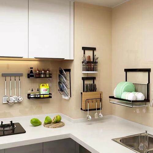 Kitchen shelf non-drilling bowl rack wall-mounted sink draining rack home draining utensils knife rack seasoning rack storage