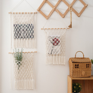 New Nordic Style Hand-Woven Cotton Rope Multi-Layer Net Pocket Simple Decorative Children's Room Storage Book Ornaments Wall Shelf