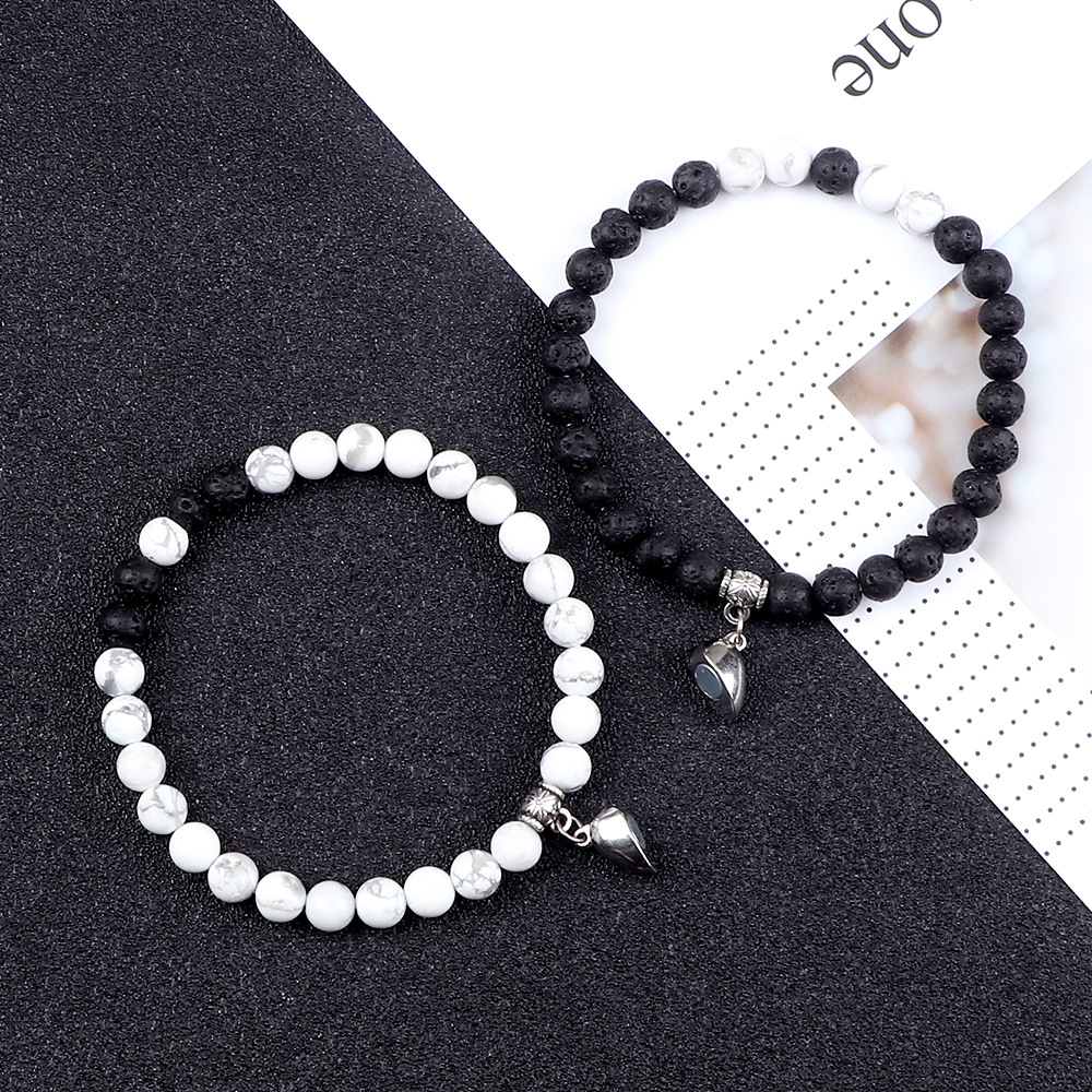 Black and white double magnet attraction bracelet for two couples girlfriends student simple girl bracelet a pair of elastic rope_voghion.com