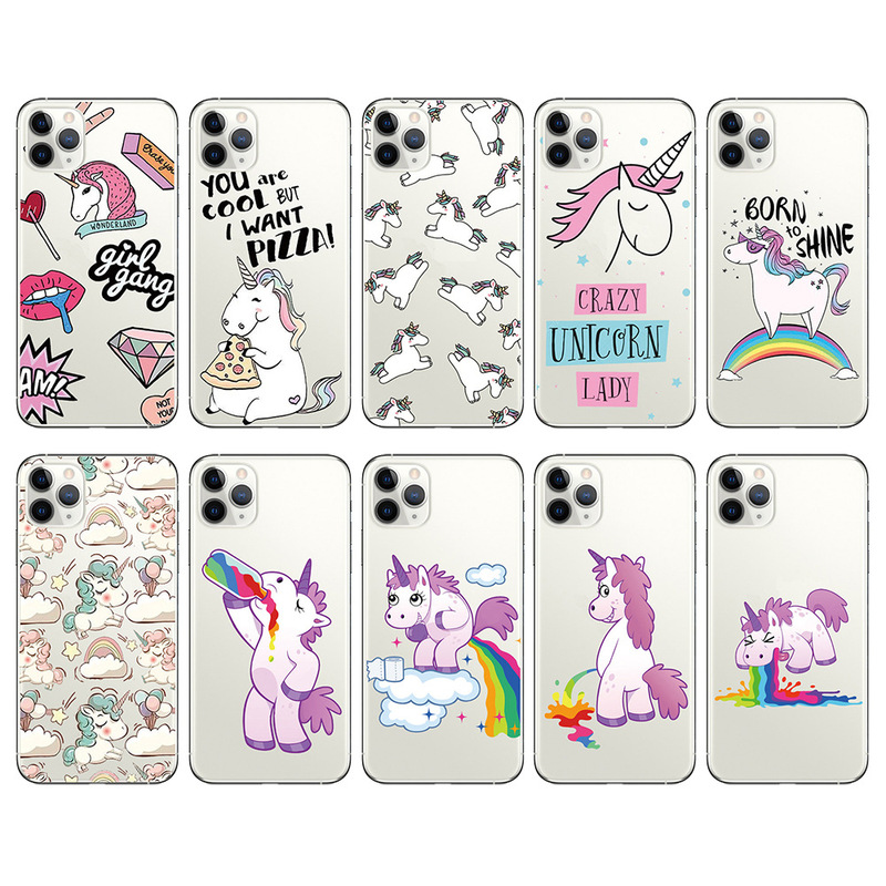 Unicorn Cartoon Phone Case for Apple 14 Pro max Protective Case 13 Transparent Soft Case 11 Foreign Trade