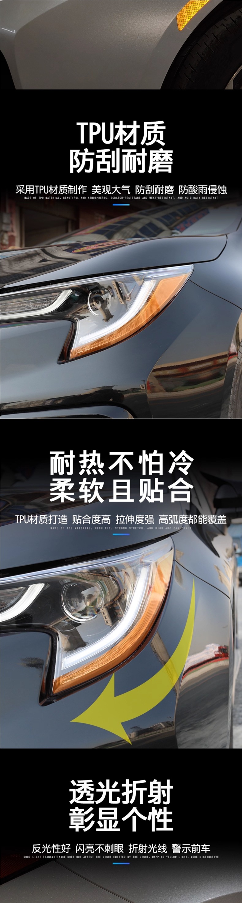 Suitable for 19-22 models of the Toyota Levin, specialized for modification: headlight eyebrow stickers, body anti-collision strips, reflective stickers, wheel eyebrow stickers