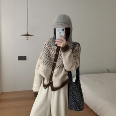 复古费尔岛加厚羊毛软糯毛衣外套女韩版秋冬新款宽松百搭针织开衫