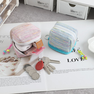 Tweed Style Key Bag Woven Texture Key Change Storage Body Portable Cute Mini Coin Purse New Hot Selling