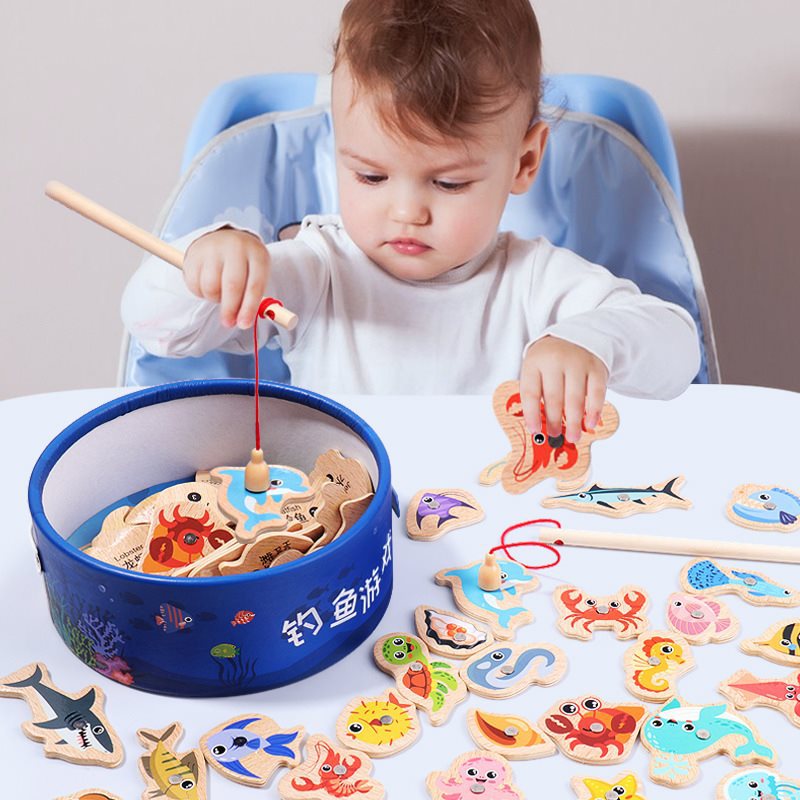 Wooden marine children's cognitive magnetic fishes for fishing