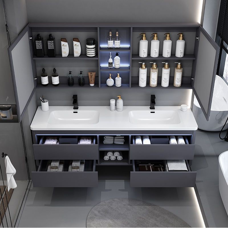 Light luxury rock plate double-basin bathroom cabinet set, washbasin cabinet, washbasin, double-mirror intelligent bathroom cabinet, washbasin details Picture