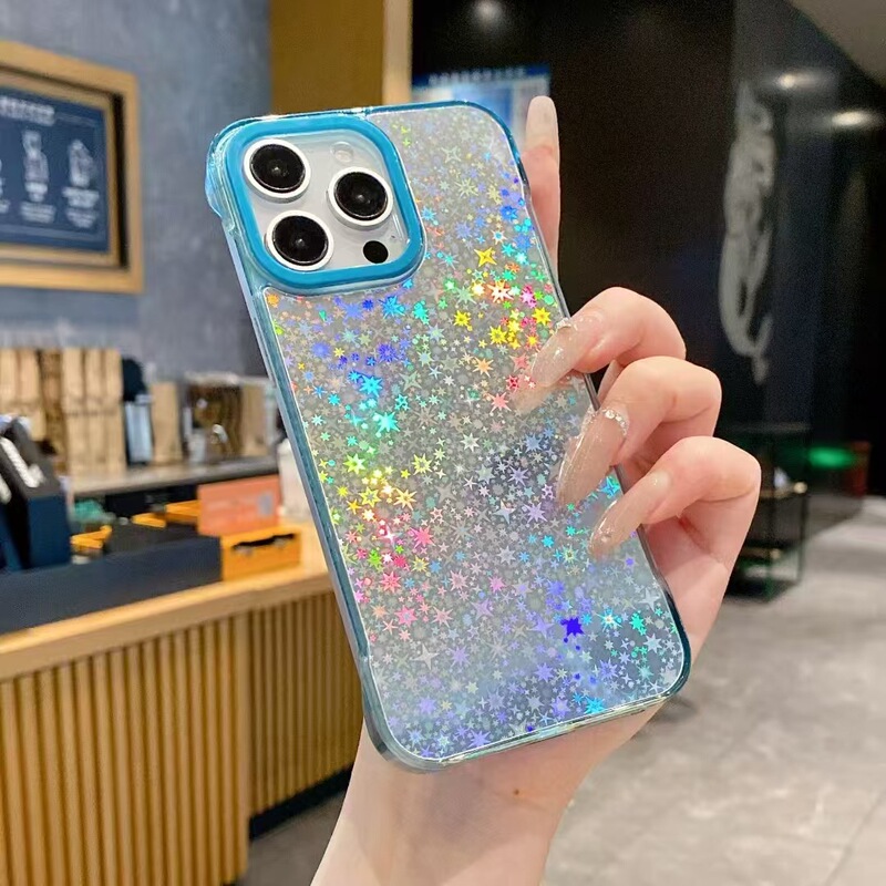 适用iphone16promax韩风金箔星闪手机壳苹果15无边框新款保护套女|undefined