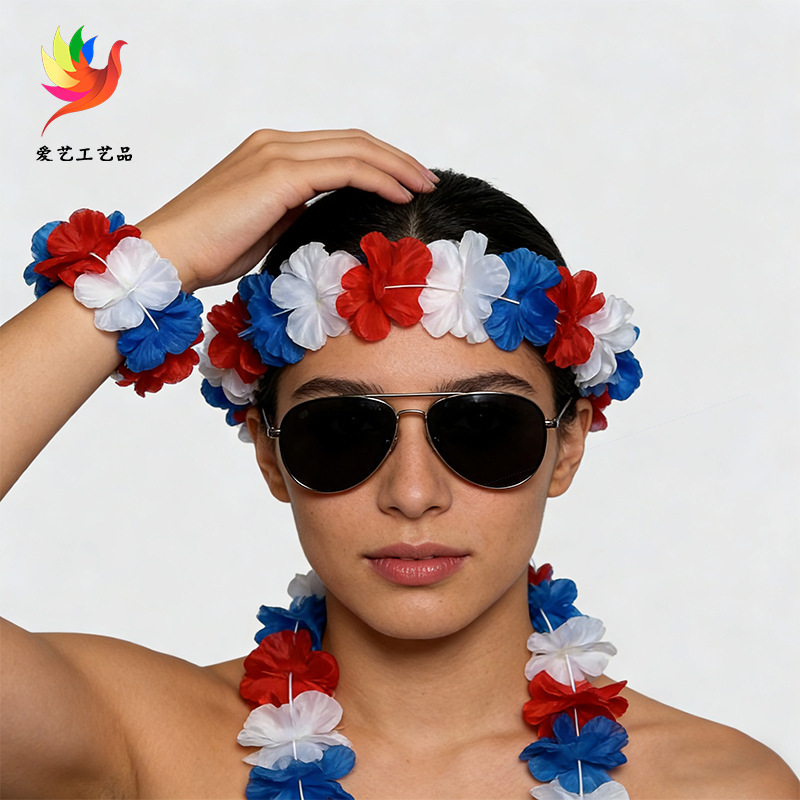 Cross-Border Direct Delivery Red, White, and Blue Neck Wreath Set with 30 Pairs of Petals, Diameter 6.5cm, Length 105cm Cross-Border Direct Delivery Red, White, and Blue Neck Wreath Set with 30 Pairs of Petals, Diameter 6.5cm, Length 105cm