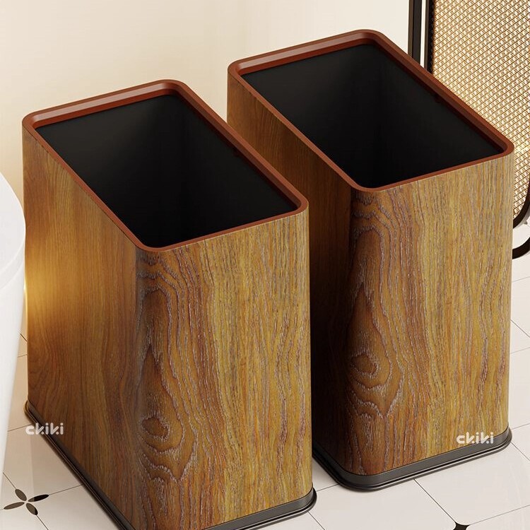 Narrow Gap Trash Can for Home Use in Living Room, Kitchen, Large Wood Grain Paper Basket, Toilet, Narrow Gap Bathroom-Specific Toilet Paper Bin