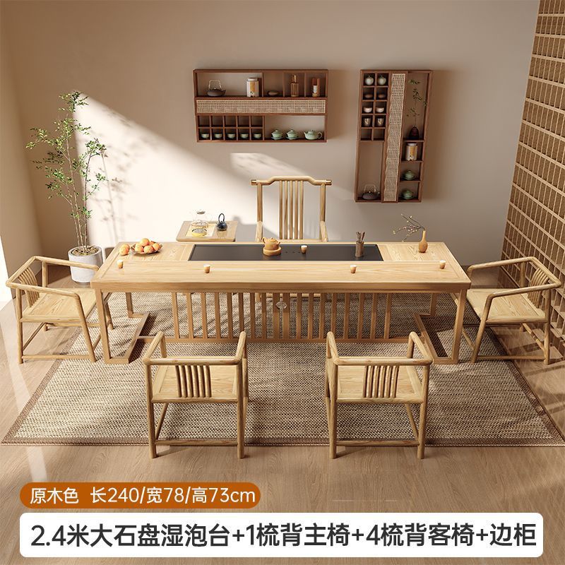 2.4m 습식 버블 테이블 + 등받이 메인 의자 1개 + 등받이 게스트 의자 4개 + 사이드 캐비닛