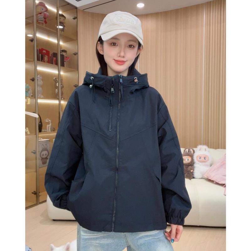 双拉链女款连帽春秋纯色短款休闲拼接防风韩版短外套2502紫色|undefined