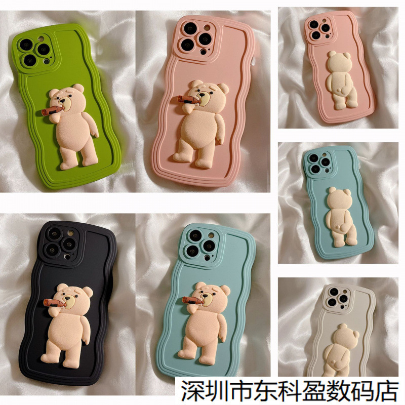 Ins Mustard Green Teddy Bear Suitable for Iphone13Promax Apple 14 Mobile Phone Case 12 Cute 11 Stereo X Female