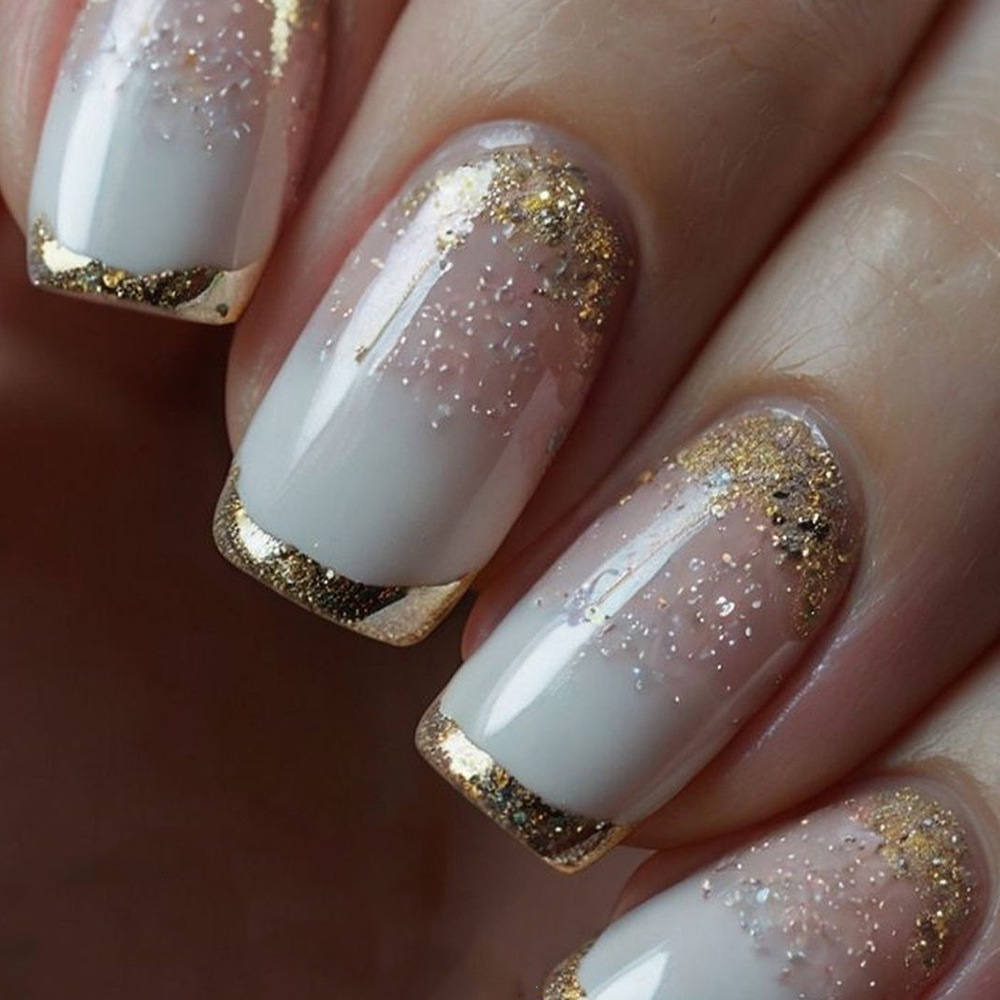 Comercio exterior leche de platino lámina de brillo desgaste de uñas trapezoides de borde francés manicure de alto rendimiento clareador de viento de uñas
