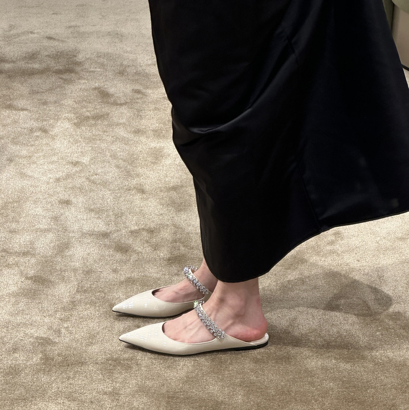 Sheepskin version ~ summer wear genuine leather closed toe flat half slippers women's high-grade sandals pointed toe French half support