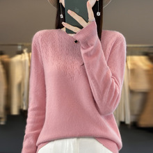 一线成衣100%纯羊毛2026春季新女圆领短款镂空宽松针织打底衫毛衣