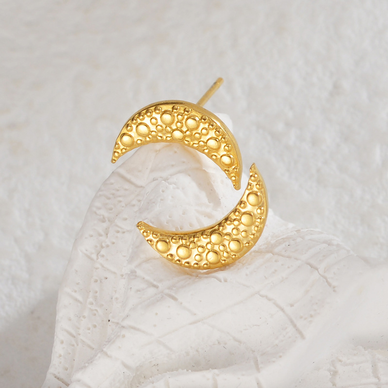 Vintage Style, Classic Style Style PVD Coated Real Gold Plated 18K Gold Sun Moon 304 Stainless Steel Vintage Style Classic Style Waterproof Non Tarnish Small Stud Earrings