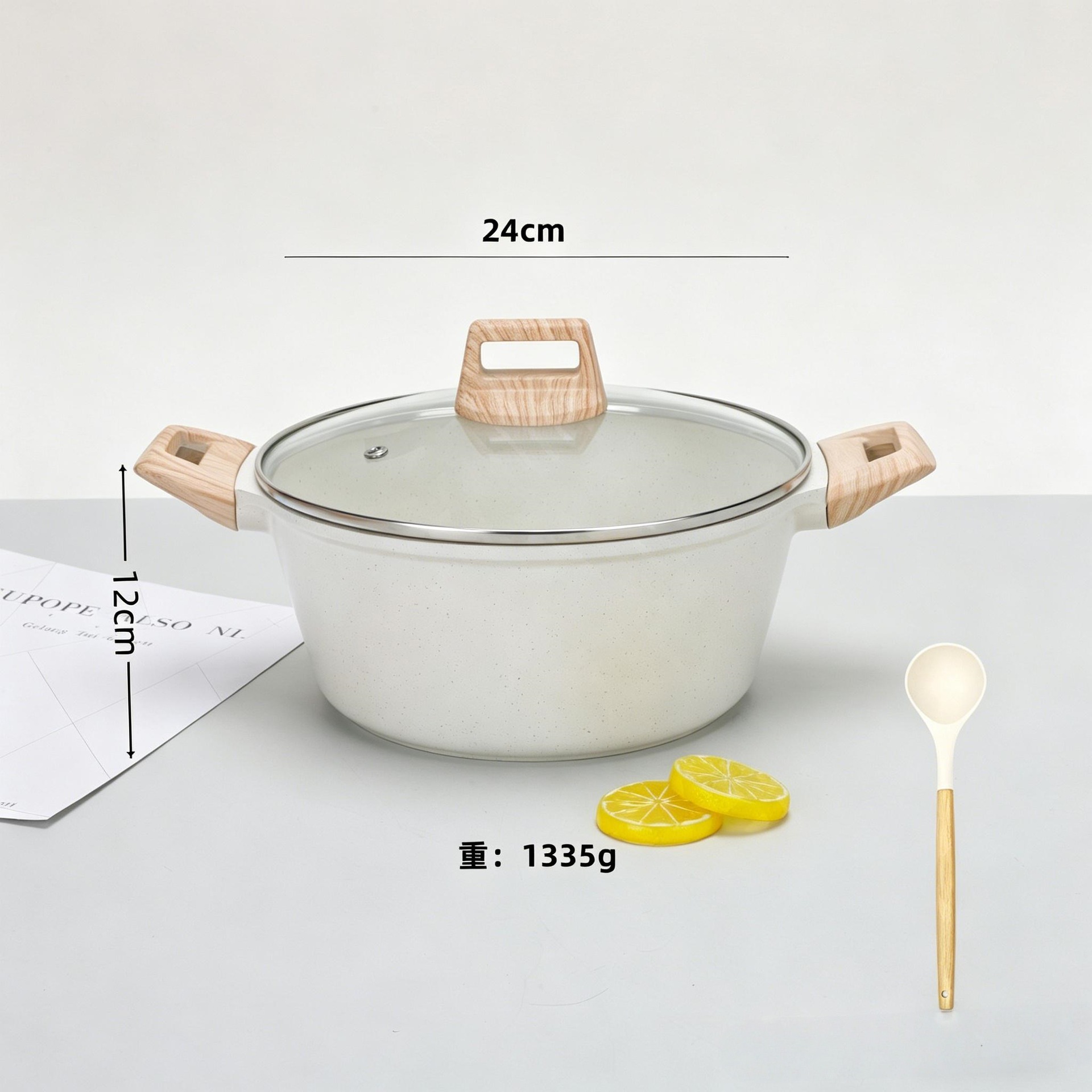 24cm 수프 냄비 + 유리 뚜껑 + 실리콘 스푼
