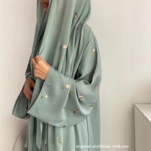 跨境纯色长袍穆斯林女装阿拉伯服饰tiktok宽松abaya长袍