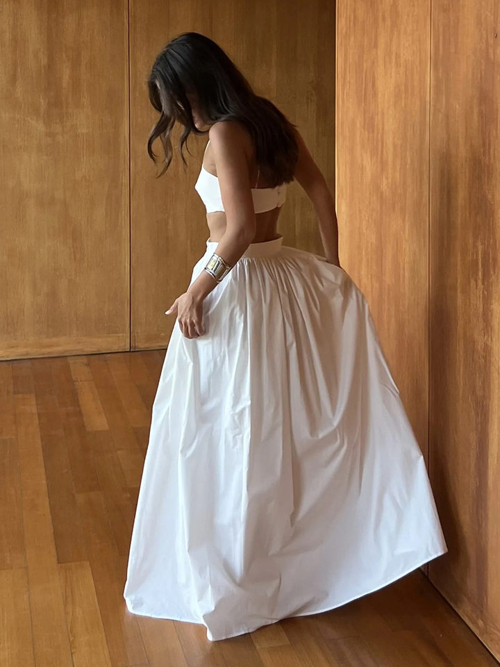Bộ đầm dài hai dây kèm áo lót cotton phối nối, không tay, dáng suông nhẹ — hồng, kaki, màu trắng, nâu chi tiết 31