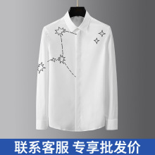 衬衫男装轻奢高级感修身高端欧货棉长袖衬衫男刺绣虚线五星衬衣男
