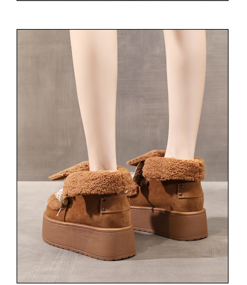 Giày boot nữ cổ cao lót nhung chống trượt đế dày tăng chiều cao — Màu cà phê chi tiết 16